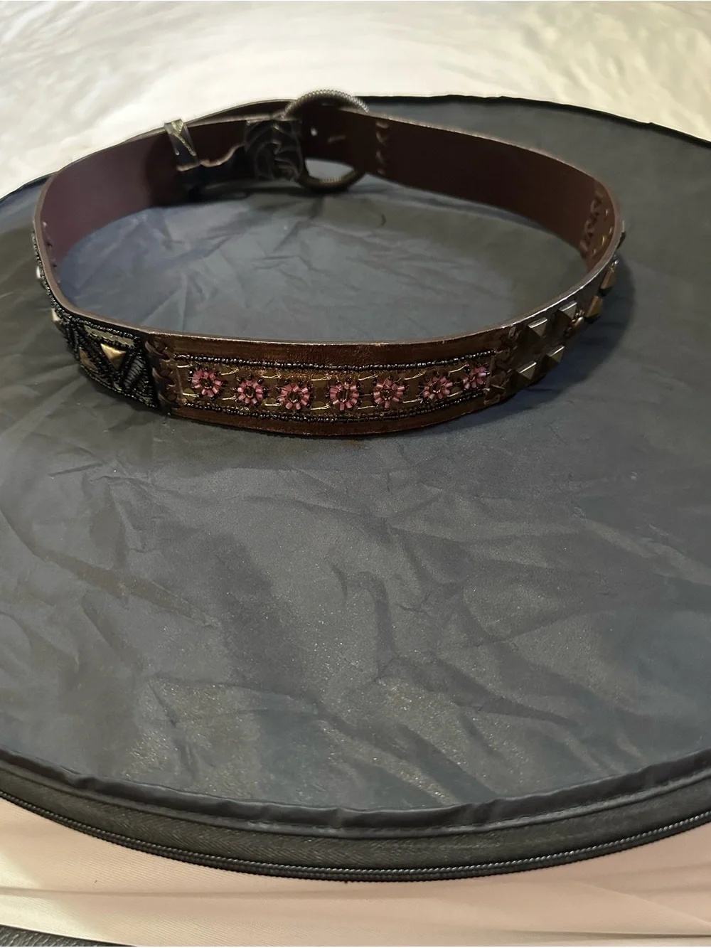 Chicos leather Belt Rhinestone Jewels Metal Buckle Size Medium Vintage RARE FIND